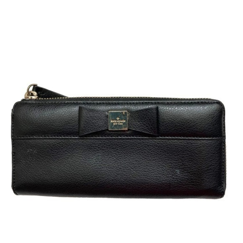 Kate spade black leather bow wallet zipper clutch